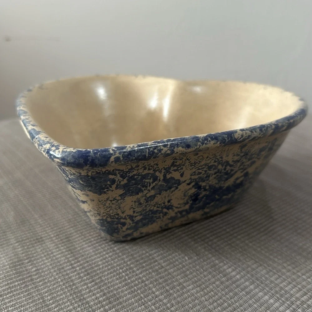 Vintage Stoneware Pottery Small Heart Shaped Bowl Sponged Heart Design ‘93